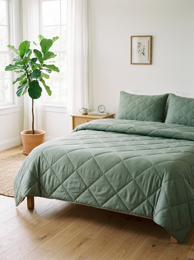 Bedroom corner with DreamWrap in Sage